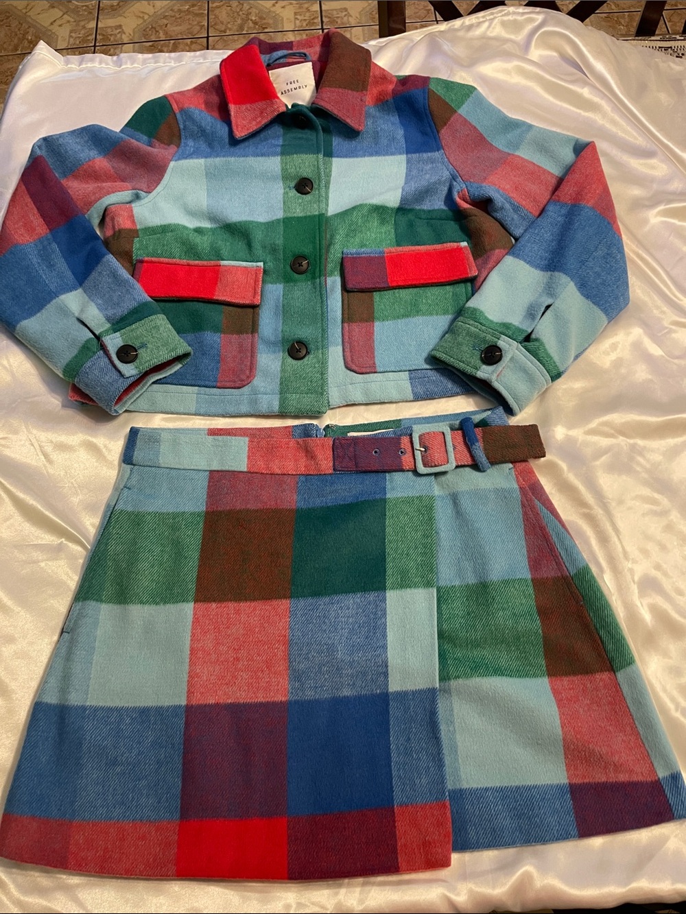 Colorblock Plaid Skirt Set - Multicolor